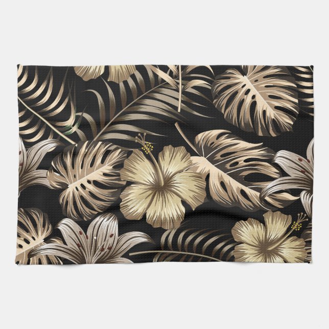 Floral Seamless Pattern with Leaves. Kitchen Towel (Horizontal)