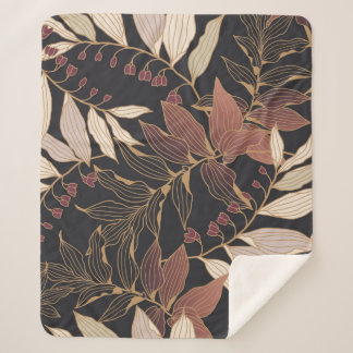 Floral seamless pattern with leaves on a dark back sherpa blanket