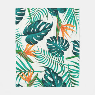 Floral seamless pattern with leaves. tropical back fleece blanket