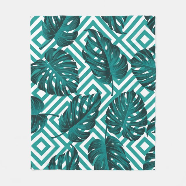 Floral seamless pattern with leaves. tropical back fleece blanket (Front)