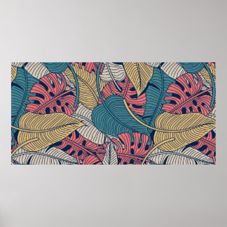 Floral seamless pattern with leaves. tropical back poster