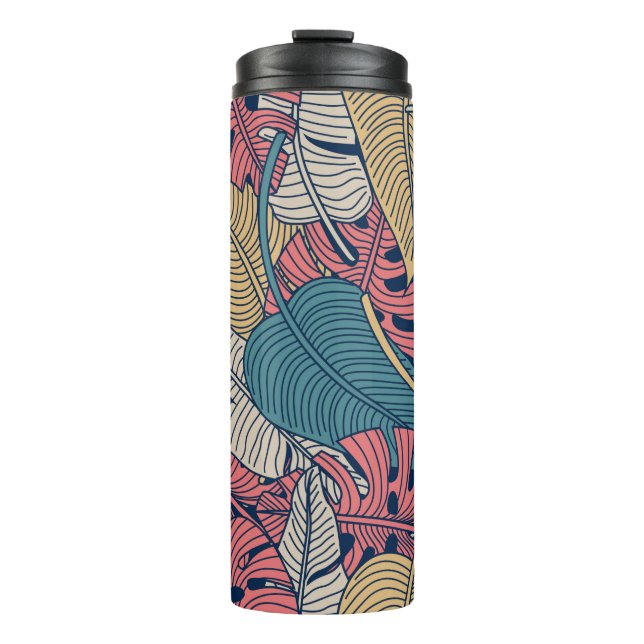 Floral seamless pattern with leaves. tropical back thermal tumbler (Front)