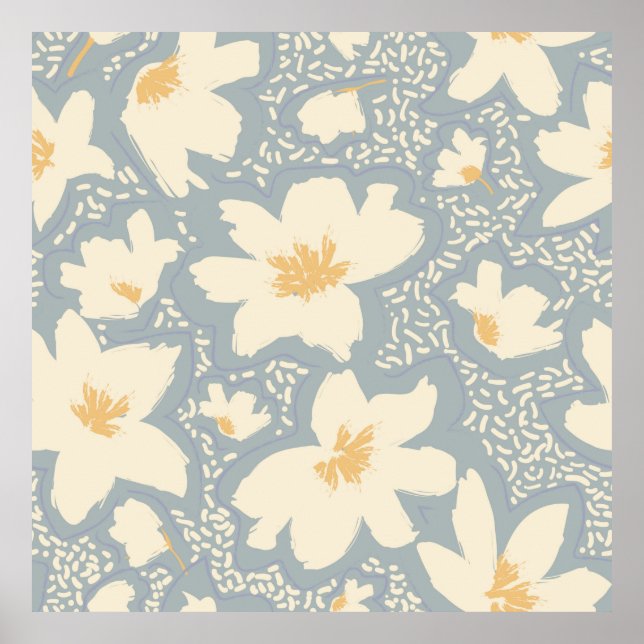 Floral seamless pattern with lines and abstract ha poster (Front)