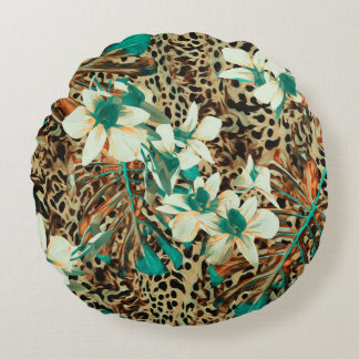 Floral seamless pattern with orchids round pillow