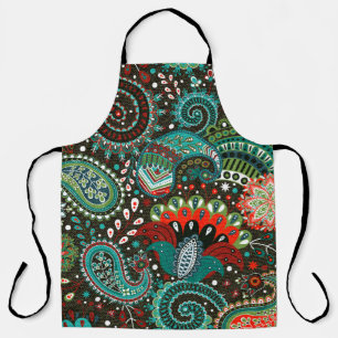 Floral seamless pattern with paisley elements apron
