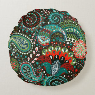 Floral seamless pattern with paisley elements round pillow