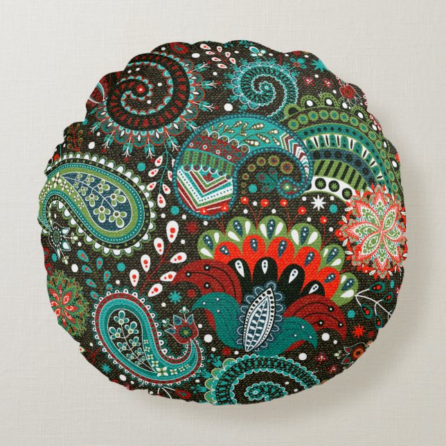 Floral seamless pattern with paisley elements round pillow (Front)