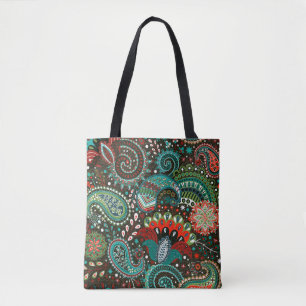 Floral seamless pattern with paisley elements tote bag