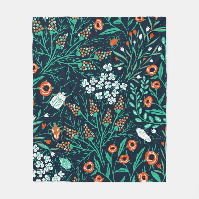  floral seamless pattern with summer blooms and co fleece blanket (Front)