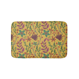Floral seamless pattern yellow flowers and leaves bath mat