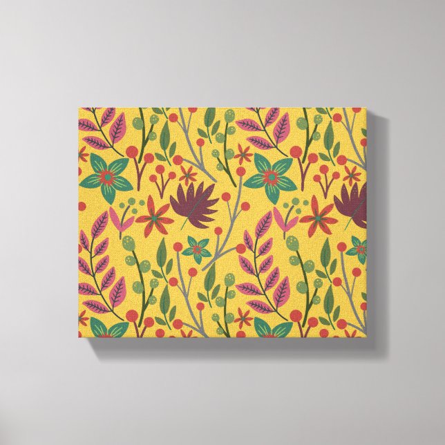 Floral seamless pattern yellow flowers and leaves canvas print (Front)