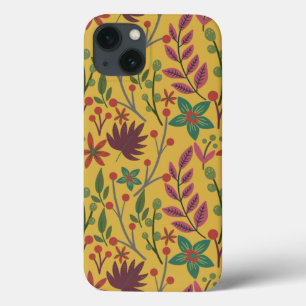 Floral seamless pattern yellow flowers and leaves iPhone 13 case