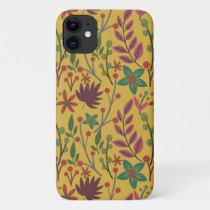 Floral seamless pattern yellow flowers and leaves iPhone 11 case