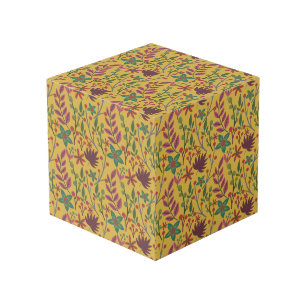 Floral seamless pattern yellow flowers and leaves cube