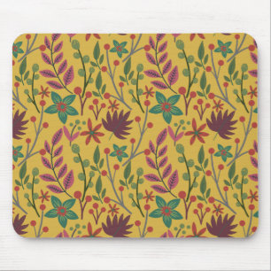 Floral seamless pattern yellow flowers and leaves mouse pad