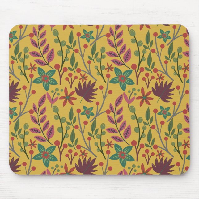 Floral seamless pattern yellow flowers and leaves mouse pad (Front)