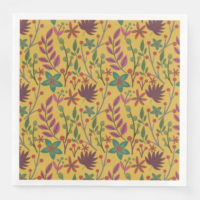 Floral seamless pattern yellow flowers and leaves napkin (Front)