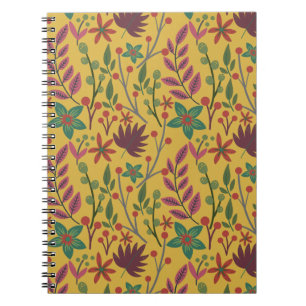 Floral seamless pattern yellow flowers and leaves notebook