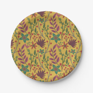Floral seamless pattern yellow flowers and leaves paper plate