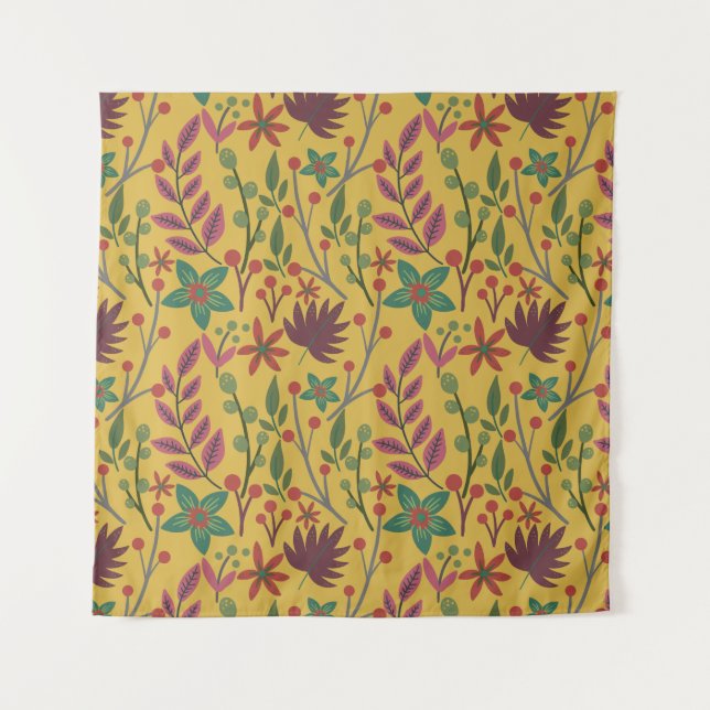 Floral seamless pattern yellow flowers and leaves tapestry (Front)