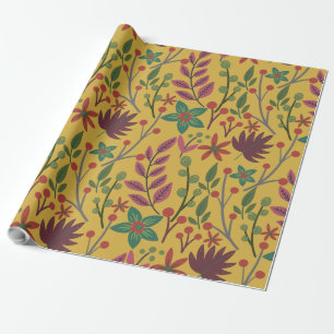 Floral seamless pattern yellow flowers and leaves wrapping paper
