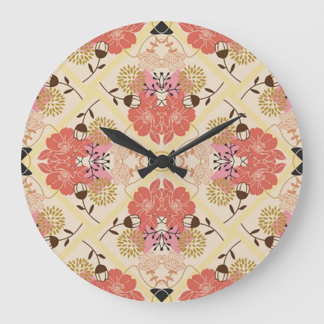 Floral seamless vintage pattern design. large clock (Front)