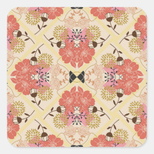 Floral seamless vintage pattern design. square sticker