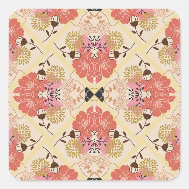 Floral seamless vintage pattern design. square sticker (Front)