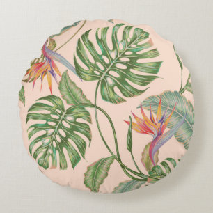 Floral seamless vintage tropical pattern backgroun round pillow