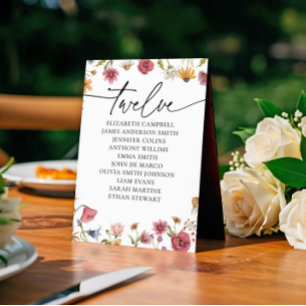 Floral Seating Chart Card Table Twelve