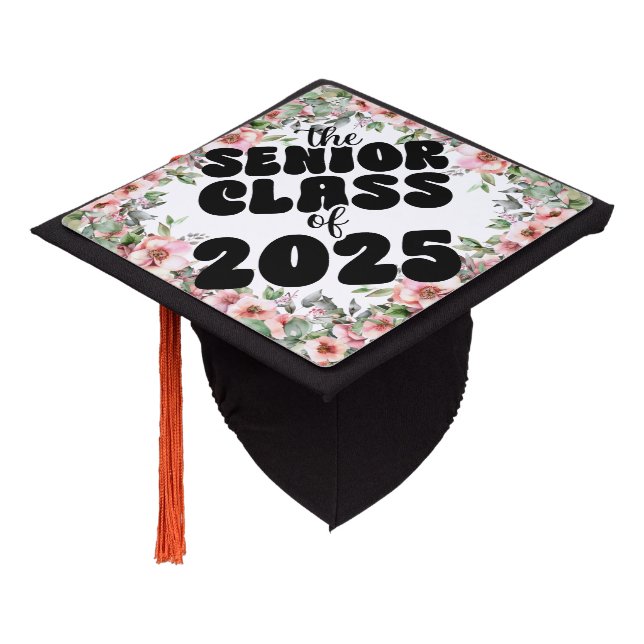 Floral Senior Class of 2025 Graduation Cap Topper (Angled)