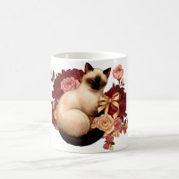 Floral Serenity: Curled Siamese Cat in Bloom