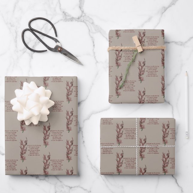 Floral Serenity Prayer Inspirational Wrapping Paper Sheet (Front)