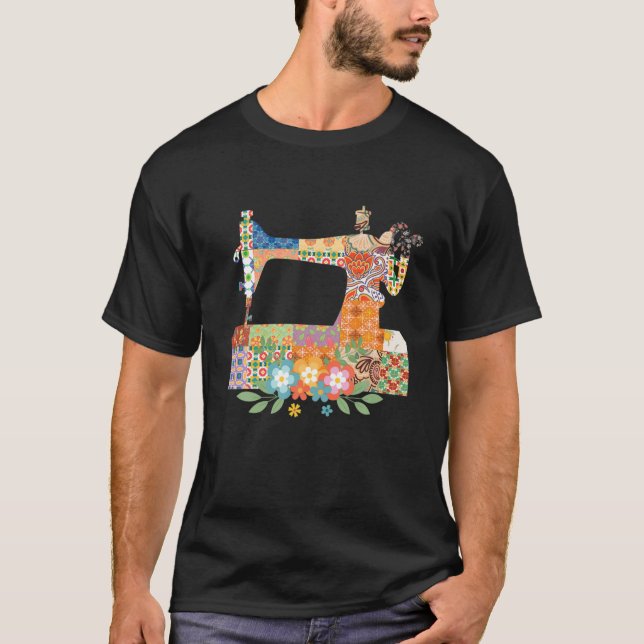 Floral Sewing Machine - Seamstress Quilting Dressm T-Shirt (Front)