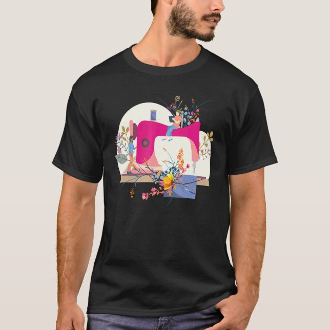 Floral Sewing Machine Seamstress Sew Quilter Sewer T-Shirt (Front)