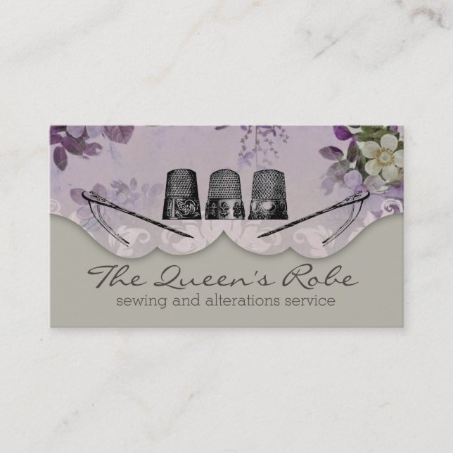 Floral sewing thimbles embroidery seamstress business card (Front)