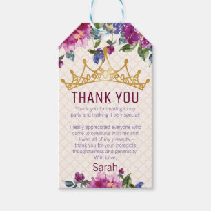 Floral Shabby Chic Crown Birthday Thank you Gift Tags