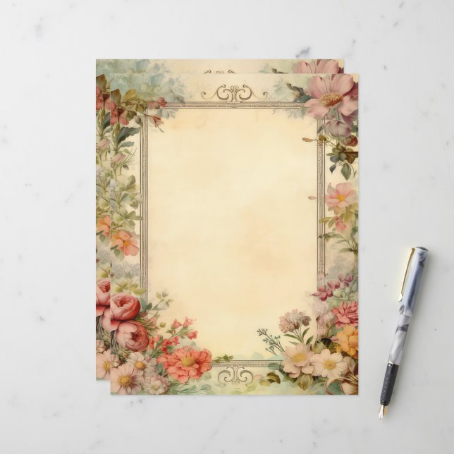 Floral Shabby Chic Junk Journal Vintage Paper (Front/Back In Situ)