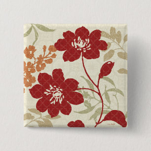 Floral Shadows in Red and Orange 2 Inch Square Button