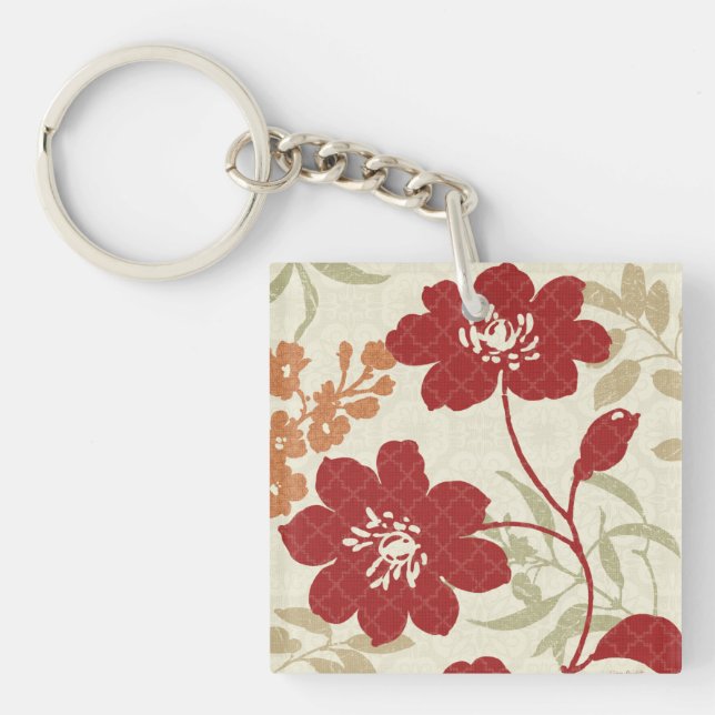 Floral Shadows in Red and Orange Keychain (Front)