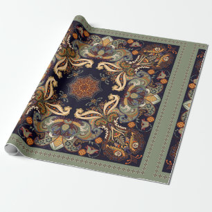Floral shawl design. Square ornament with decorati Wrapping Paper