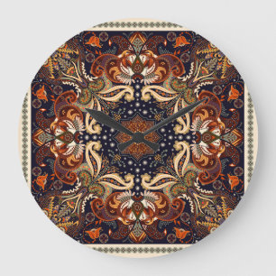 Floral shawl square ornament: Indian batik. Large Clock