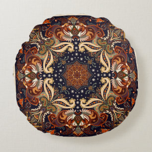 Floral shawl square ornament: Indian batik. Round Pillow