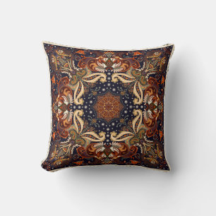 Floral shawl square ornament: Indian batik. Throw Pillow