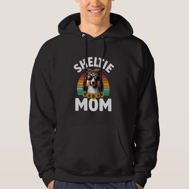 Floral Shetland Sheepdog Mama Retro Sheltie Mom Mo Hoodie (Front)
