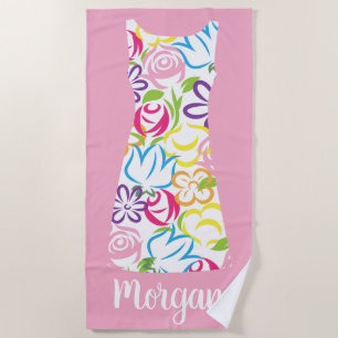 Floral Shift Dress Personalized Beach Towel