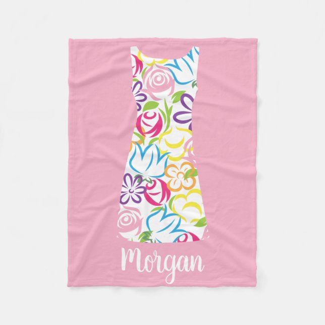 Floral Shift Dress Personalized Fleece Blanket (Front)
