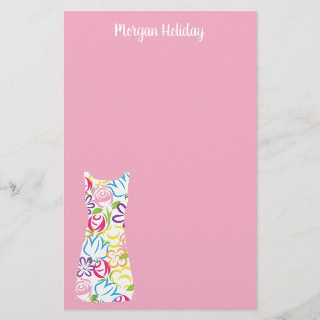 Floral Shift Dress Personalized Stationery (Front)