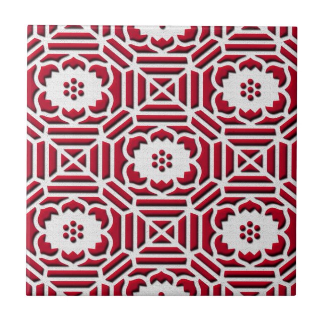 Floral Shokkoumon japanese pattern dark red Tile (Front)