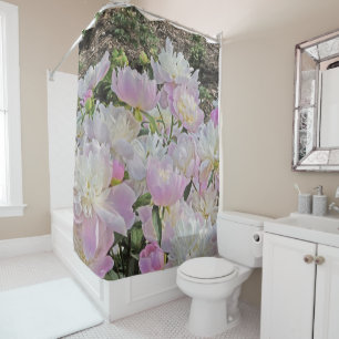 floral shower curtain/SOFT PINK AND WHITE PEONIES